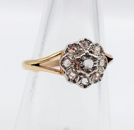 Bague 54.5 Bague marguerite antique en or 18k et platine, diamants taille rose 58 Facettes A06827