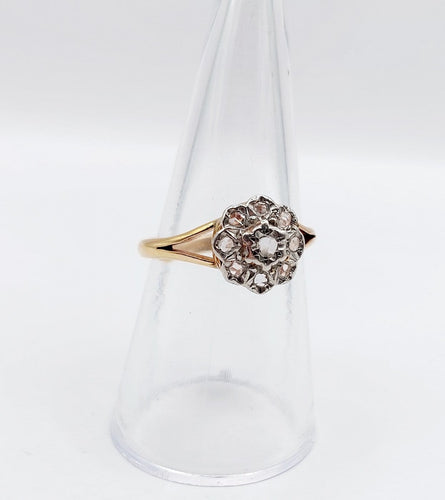 Bague 54.5 Bague marguerite antique en or 18k et platine, diamants taille rose 58 Facettes A06827