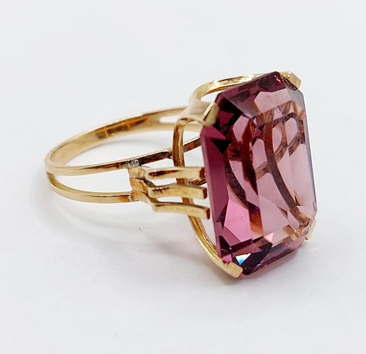 Bague cocktail vintage - Bague en or 18k et verre violet 58 Facettes A06830