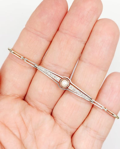Bracelet Art déco en or 18k et platine avec perle et diamants 58 Facettes A06831