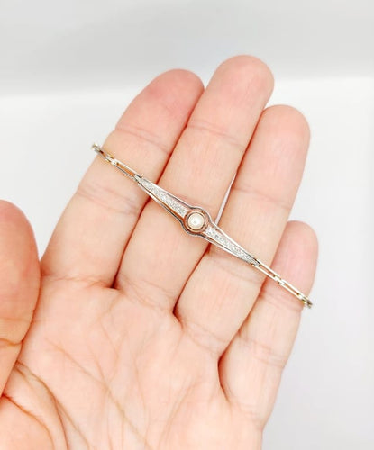 Bracelet Art déco en or 18k et platine avec perle et diamants 58 Facettes A06831