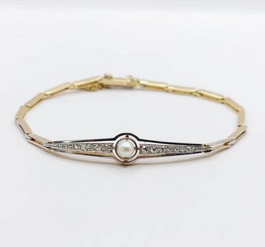 Bracelet Art déco en or 18k et platine avec perle et diamants 58 Facettes A06831