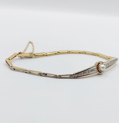 Bracelet Bracelet Art déco en or 18k et platine avec perle et diamants 58 Facettes A06831