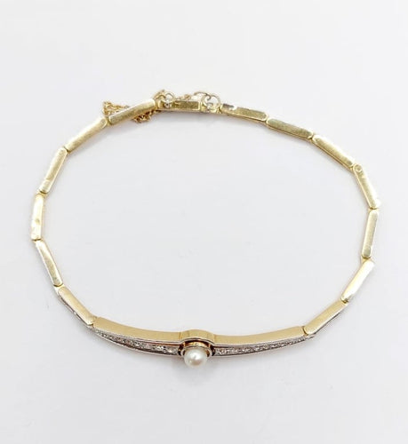 Bracelet Bracelet Art déco en or 18k et platine avec perle et diamants 58 Facettes A06831