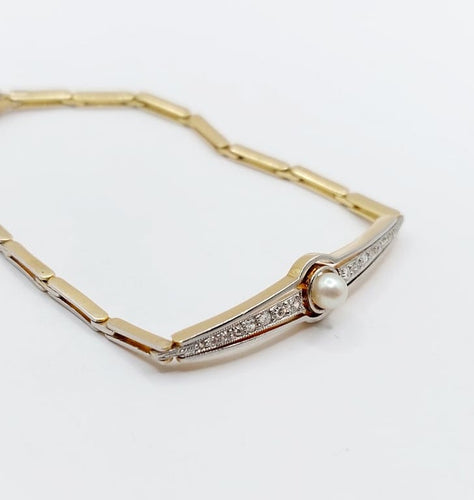 Bracelet Art déco en or 18k et platine avec perle et diamants 58 Facettes A06831