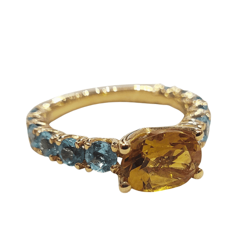 Bague 52 Bague - Citrine et topazes en or rose 18 carats 58 Facettes S338