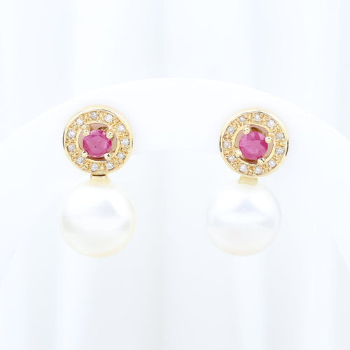Boucles d'oreilles Boucles d'oreilles convertibles en or jaune 18K avec rubis, diamants et perle 58 Facettes 138506
