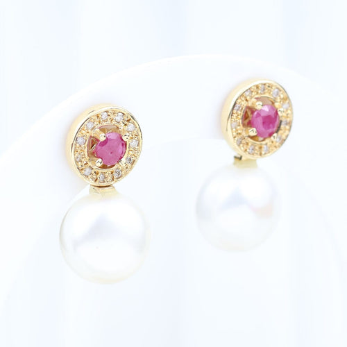 Boucles d'oreilles Boucles d'oreilles convertibles en or jaune 18K avec rubis, diamants et perle 58 Facettes 138506