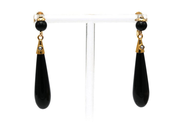 Boucles d'oreilles Napoléon III - Boucles d'oreilles en or jaune 18 carats, perles et jaspe 58 Facettes 23534
