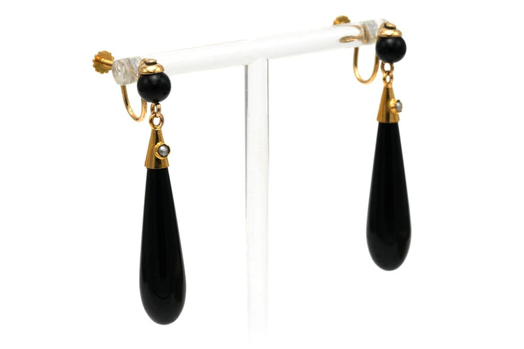 Boucles d'oreilles Napoléon III - Boucles d'oreilles en or jaune 18 carats, perles et jaspe 58 Facettes 23534