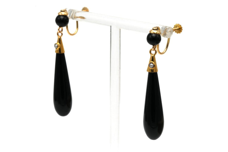 Boucles d'oreilles Napoléon III - Boucles d'oreilles en or jaune 18 carats, perles et jaspe 58 Facettes 23534
