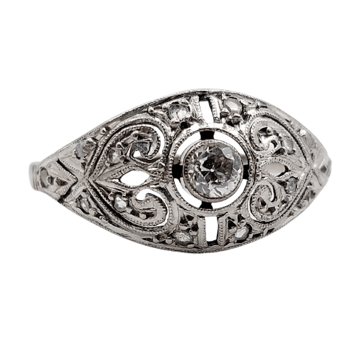 Bague 54 Bague Art déco en or blanc 18k et platine, diamants 58 Facettes A06836