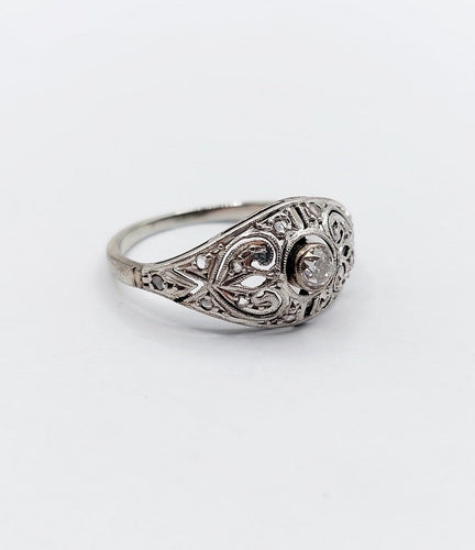 Bague 54 Bague Art déco en or blanc 18k et platine, diamants 58 Facettes A06836