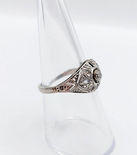Bague 54 Bague Art déco en or blanc 18k et platine, diamants 58 Facettes A06836