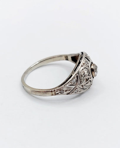 Bague 54 Bague Art déco en or blanc 18k et platine, diamants 58 Facettes A06836