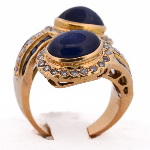 Bague 55 Bague vintage en or jaune 18 ct, saphirs et diamants 58 Facettes AN598 '(00229)