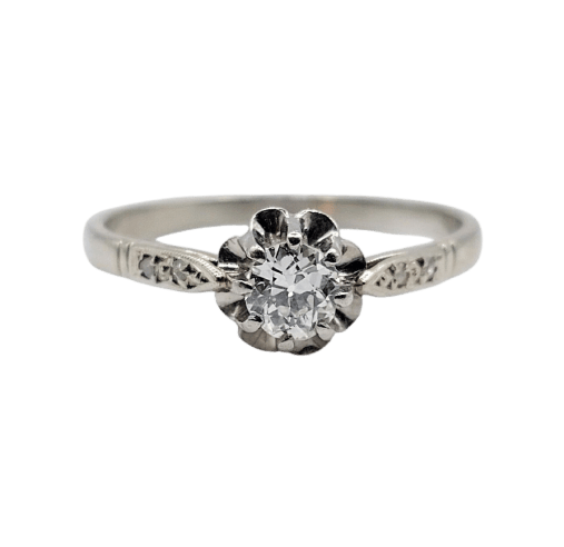 Bague 56 Bague solitaire Art déco en or blanc 18k et platine, diamants 58 Facettes A06837