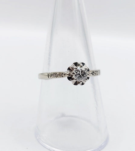 Bague 56 Bague solitaire Art déco en or blanc 18k et platine, diamants 58 Facettes A06837