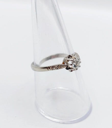 Bague 56 Bague solitaire Art déco en or blanc 18k et platine, diamants 58 Facettes A06837