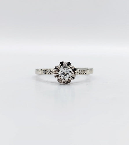 Bague 56 Bague solitaire Art déco en or blanc 18k et platine, diamants 58 Facettes A06837