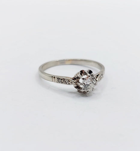 Bague 56 Bague solitaire Art déco en or blanc 18k et platine, diamants 58 Facettes A06837