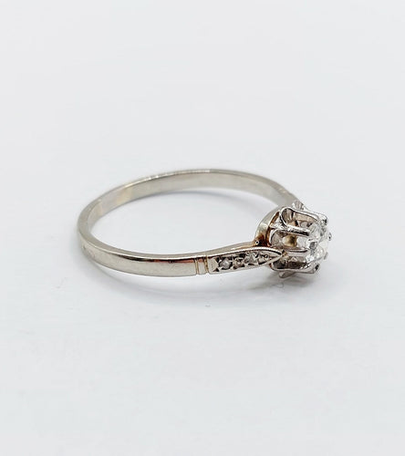 Bague 56 Bague solitaire Art déco en or blanc 18k et platine, diamants 58 Facettes A06837