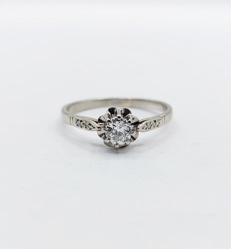 Bague 56 Bague solitaire Art déco en or blanc 18k et platine, diamants 58 Facettes A06837