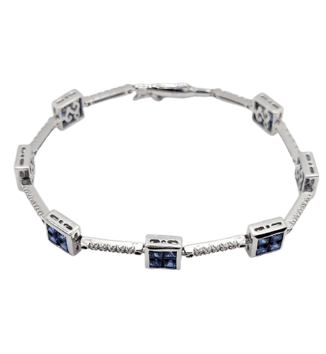 Bracelet Bracelet vintage style Art déco en or blanc 18k, saphirs synthétiques et diamants 58 Facettes A06838