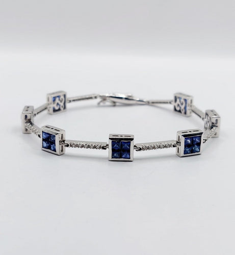 Bracelet Bracelet vintage style Art déco en or blanc 18k, saphirs synthétiques et diamants 58 Facettes A06838