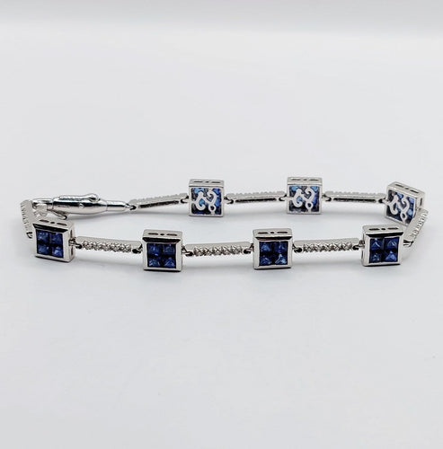 Bracelet Bracelet vintage style Art déco en or blanc 18k, saphirs synthétiques et diamants 58 Facettes A06838
