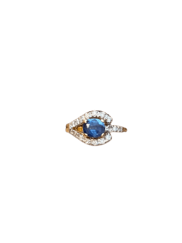 Bague 53 Bague goutte en or jaune 18 carats, saphir et diamants 58 Facettes goutte