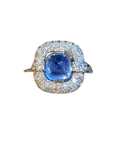 Bague 52 Bague Art déco en platine et or blanc 18 carats, saphir Ceylan et diamants 58 Facettes zz