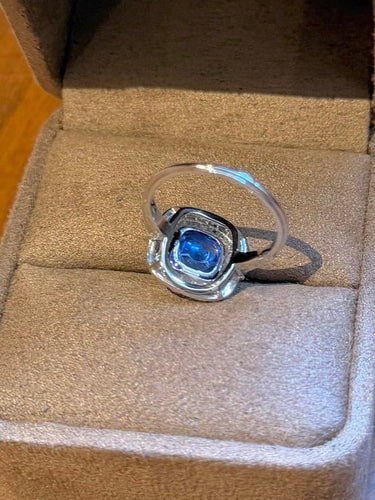 Bague 52 Bague Art déco en platine et or blanc 18 carats, saphir Ceylan et diamants 58 Facettes zz