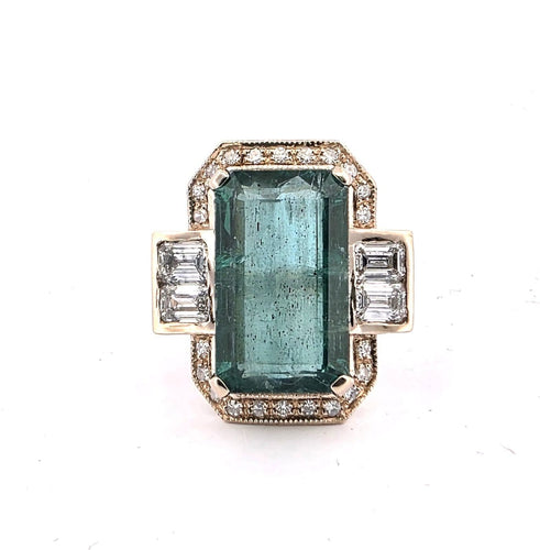 Bague 54 Bague en or jaune 18 ct avec émeraude et diamants 58 Facettes 1711 E