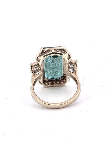 Bague 54 Bague en or jaune 18 ct avec émeraude et diamants 58 Facettes 1711 E