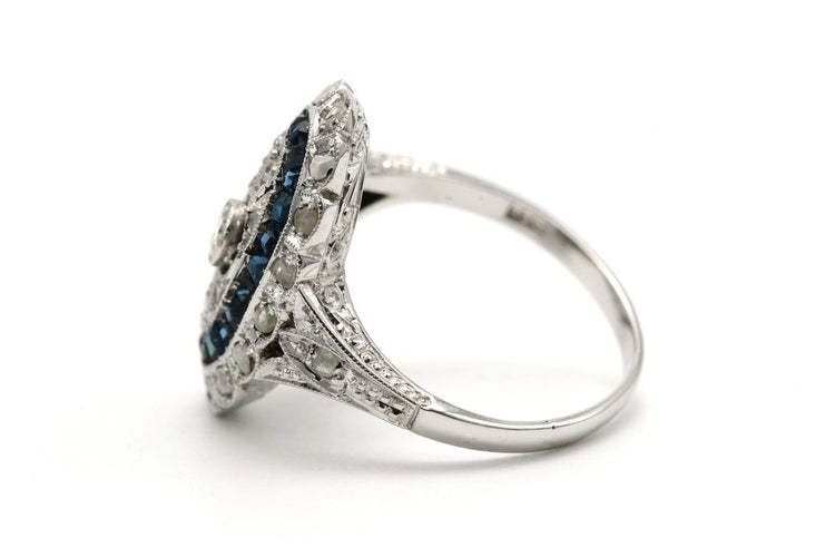 Bague 49 Bague Art déco en or blanc 18 carats, saphirs et diamants 58 Facettes 23292
