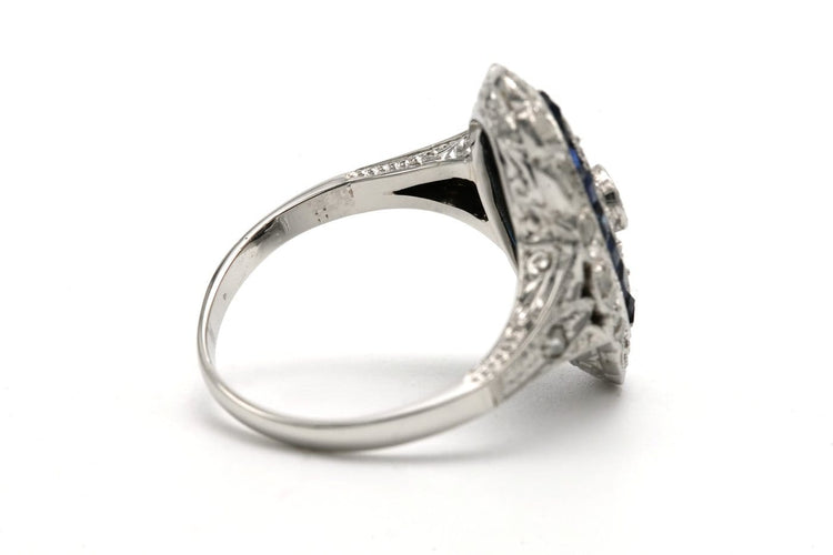 Bague 49 Bague Art déco en or blanc 18 carats, saphirs et diamants 58 Facettes 23292