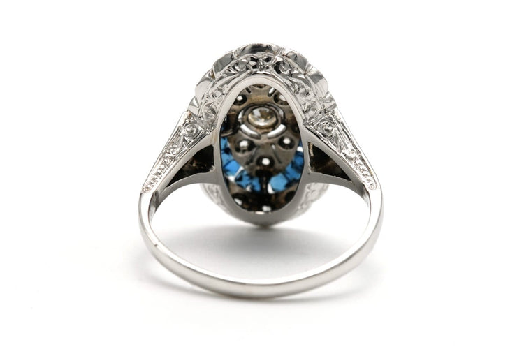 Bague 49 Bague Art déco en or blanc 18 carats, saphirs et diamants 58 Facettes 23292