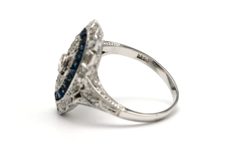 Bague 49 Bague Art déco en or blanc 18 carats, saphirs et diamants 58 Facettes 23292