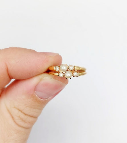 Bague 52.5 Bague antique en or rose 18k et perles (circa 1900) 58 Facettes A06843