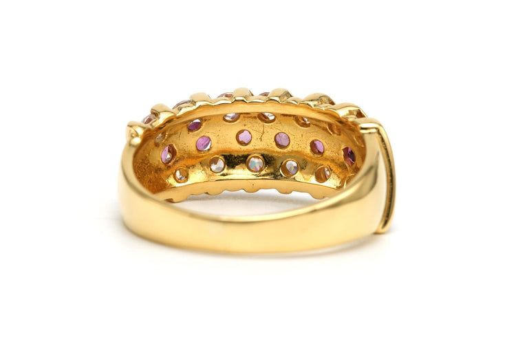 Bague 54 Bague contemporaine sertie de rubis et diamants en or jaune 18 carats 58 Facettes 21796
