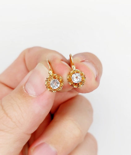 Boucles d'oreilles Dormeuses anciennes en or rose 18k et strass blancs (circa 1900) 58 Facettes A06851