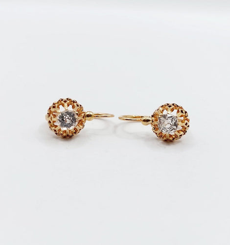 Boucles d'oreilles Dormeuses anciennes en or rose 18k et strass blancs (circa 1900) 58 Facettes A06851