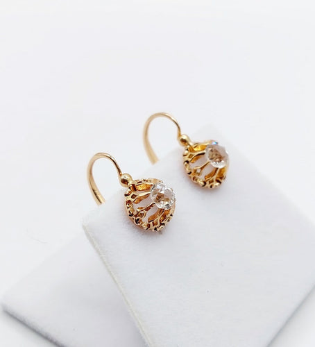 Boucles d'oreilles Dormeuses anciennes en or rose 18k et strass blancs (circa 1900) 58 Facettes A06851