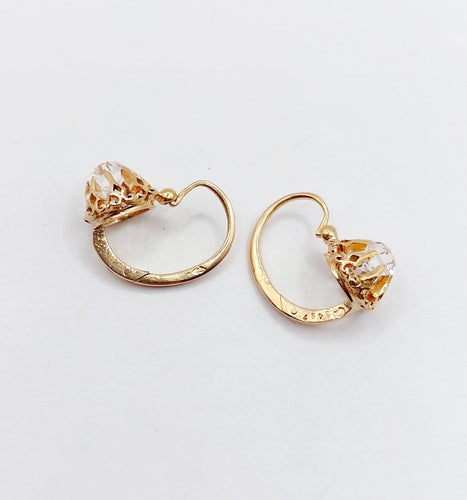 Boucles d'oreilles Dormeuses anciennes en or rose 18k et strass blancs (circa 1900) 58 Facettes A06851