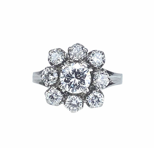 Bague 49 Bague marguerite en or blanc 18 carats et platine avec diamants 58 Facettes AB686