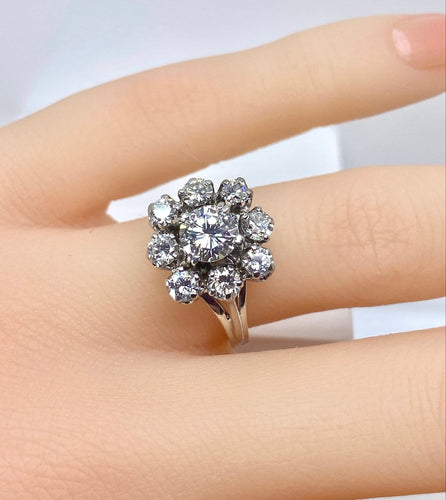 Bague 49 Bague marguerite en or blanc 18 carats et platine avec diamants 58 Facettes AB686