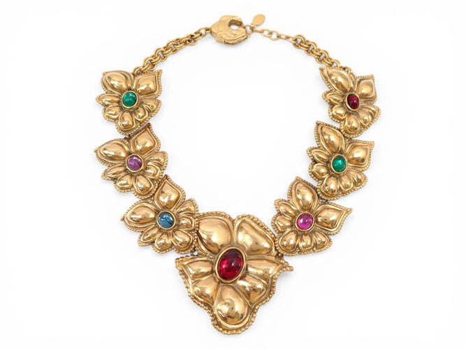 Collier Jean Louis Scherrer Fleurs - Collier vintage doré cabochons en verre 58 Facettes 273741