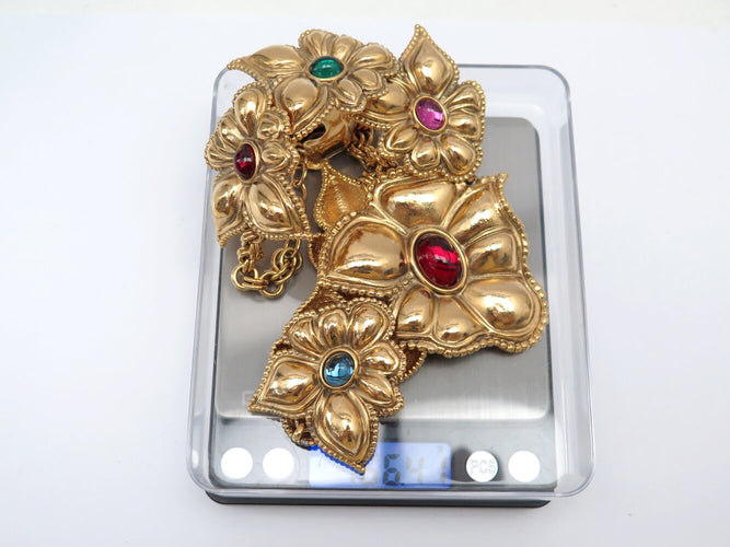 Collier Jean Louis Scherrer Fleurs - Collier vintage doré cabochons en verre 58 Facettes 273741