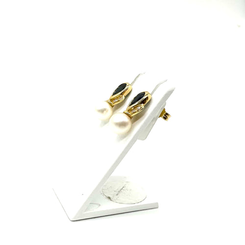 Boucles d'oreilles Boucles d’oreilles en or jaune, diamants, saphirs et perles de culture 58 Facettes Z15B51750